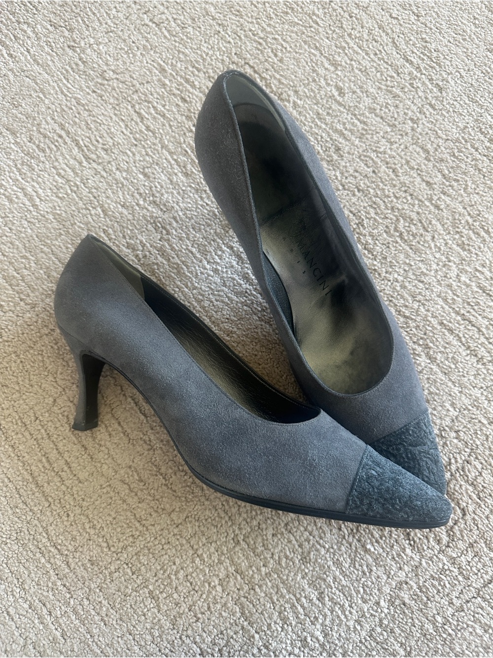 Rene Mancini - Classic Grey Suede Pointed-Toe Pumps